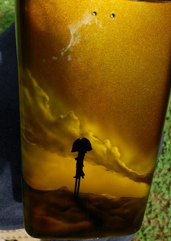 Marine Memorial airbrushed on custom painted Army green candy paint.