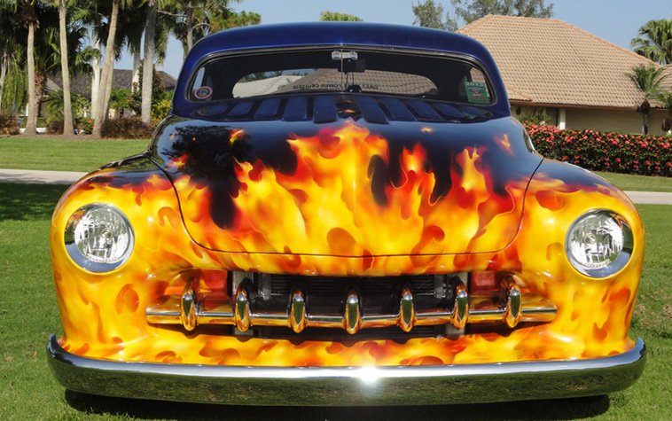 Real Fire flames on a '50 Merc lead sled owned by Capt Larry.