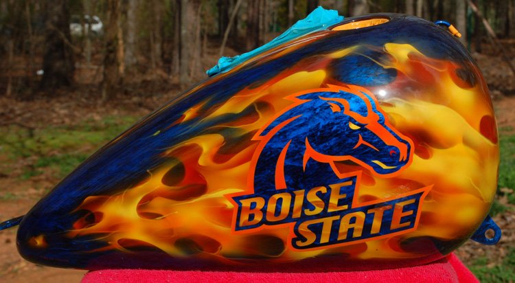Marblized Blue Candy Base with Real Fire Flames. Tribute to Boise State Broncos.