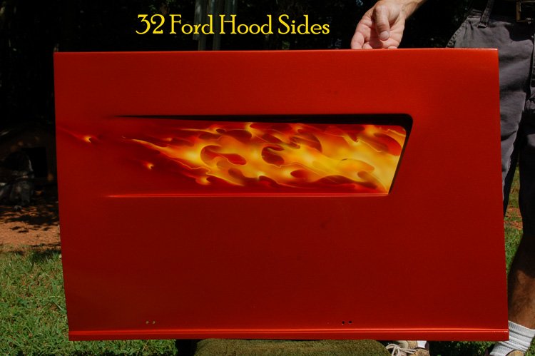 1932 Ford Real Fire Flamed Hood Side